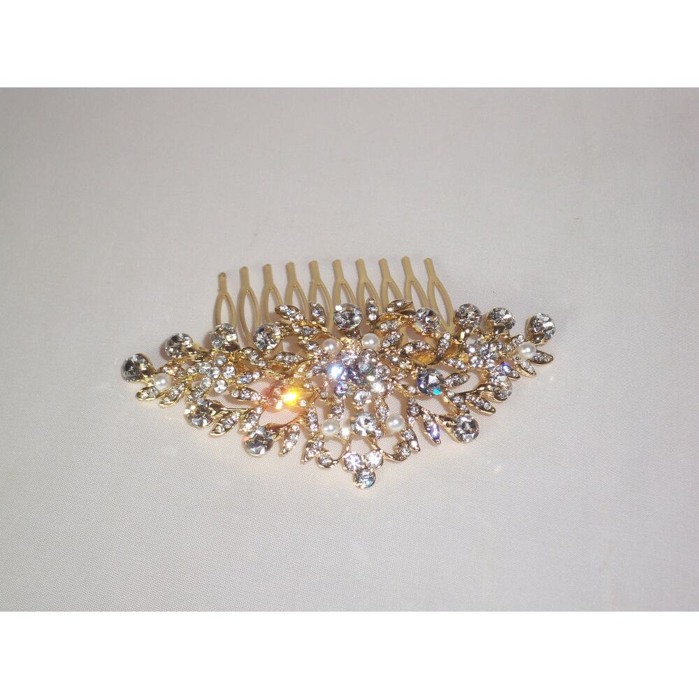 Gold rhinestone bridal hair comb, pearl hair, prom bridal hair comb hair piece